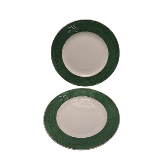 Wedgewood Sarahs Garden Christmas Green Dinner Plates 10-3/4" Holly Design - Picture 1 of 8
